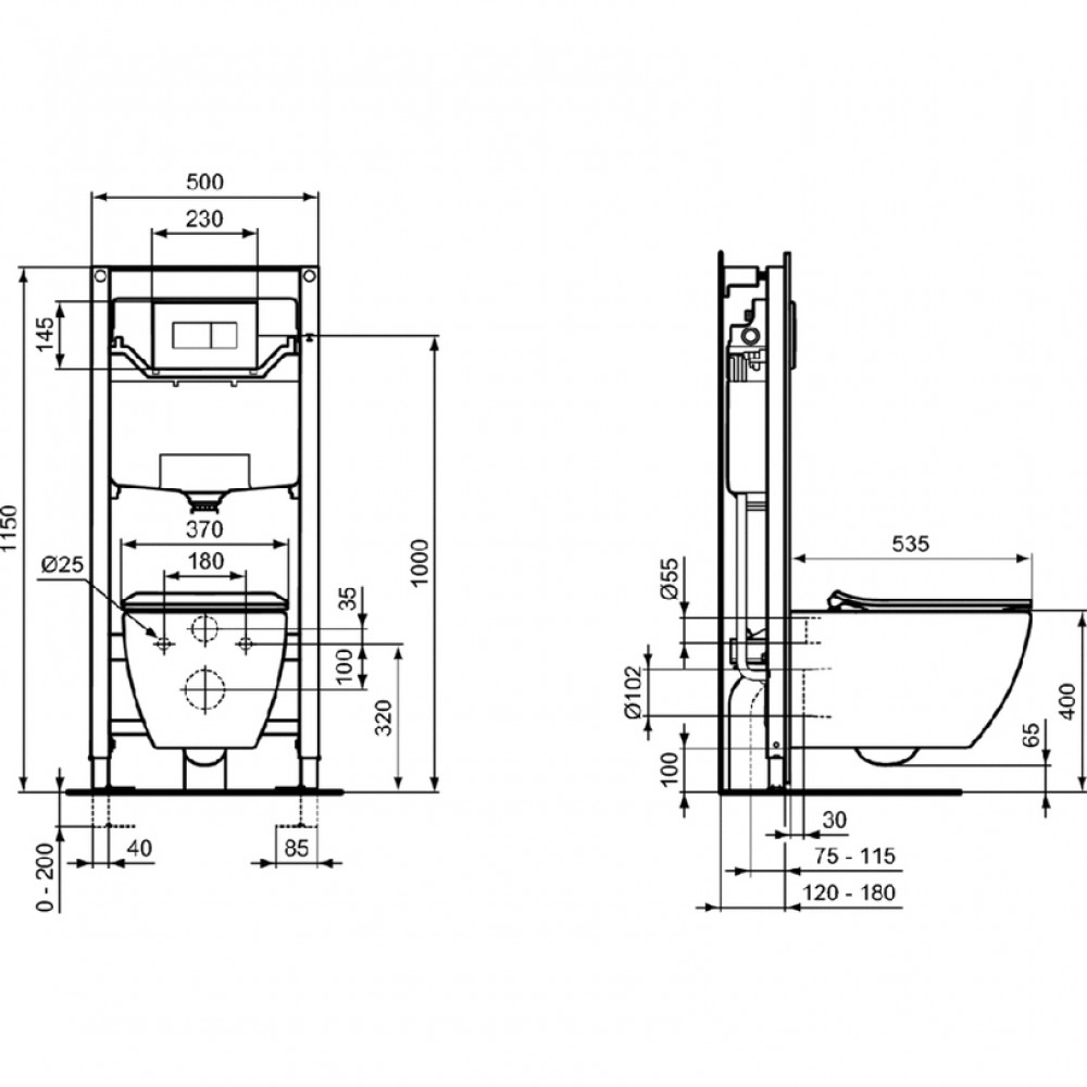 Структура за вграждане - Prosys 120P, R027767, 500 x 180 x 1150 мм - Ideal Standard