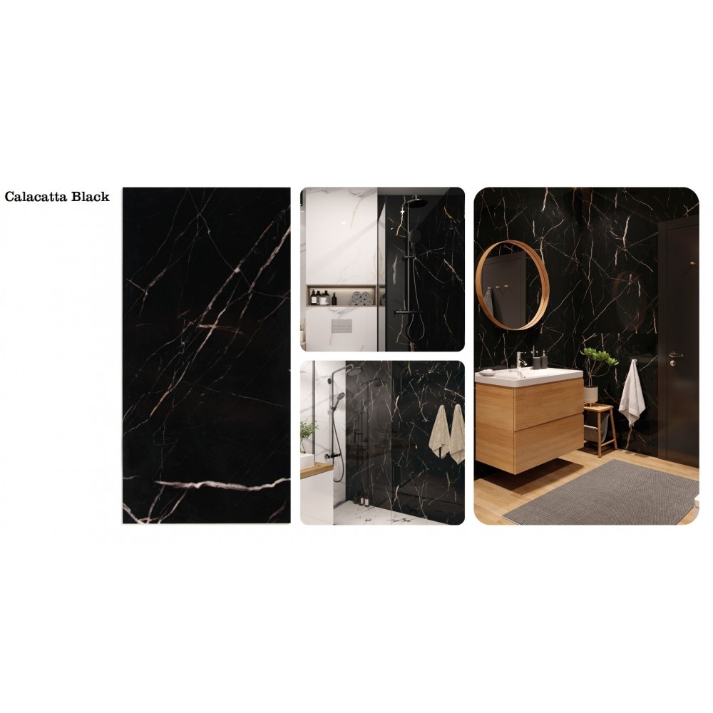 SPC стенен панел Calacatta Black гланц, 30 х 60 см и 60 х 120 см