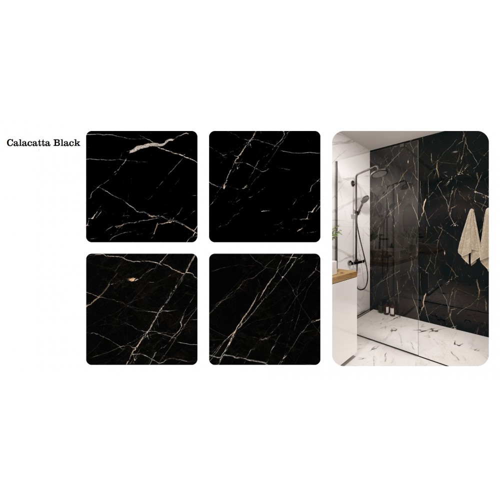 SPC стенен панел Calacatta Black гланц, 30 х 60 см и 60 х 120 см