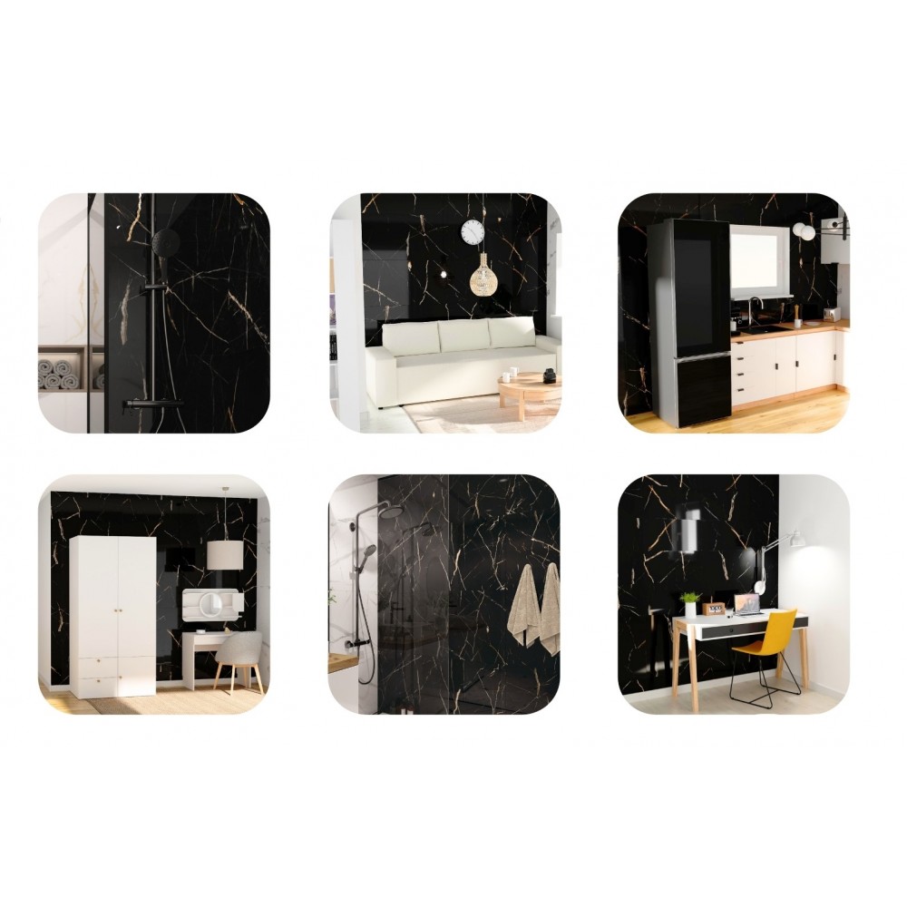 SPC стенен панел Calacatta Black гланц, 30 х 60 см и 60 х 120 см